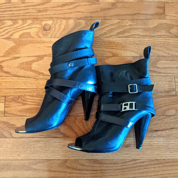 Miss Sixty Ankle Peep Toe Boots Black Slip On - Picture 1 of 7